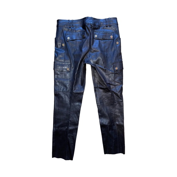 TORY BURCH Black Leather Stretch Skinny Straight Cargo Moto Pants Women’s 8 - Picture 5 of 7